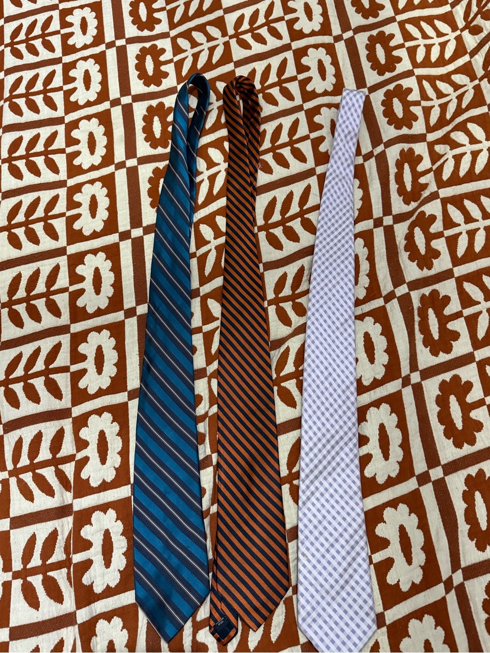 100% Silk Men's Blue, Orange & White Patterned Neckties